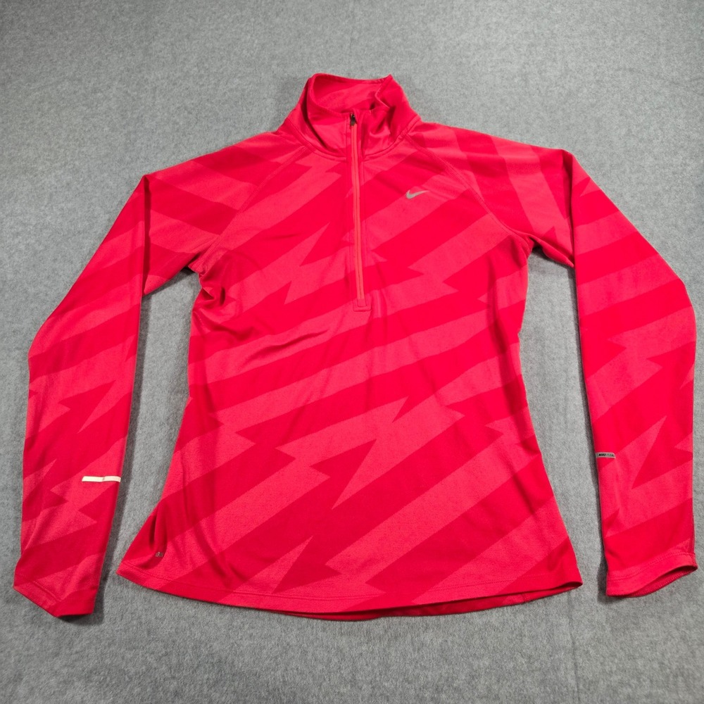 Nike Running Dri-FIT 1/2 Zip Pullover Pink Red Lightning Bolt Womens Medium